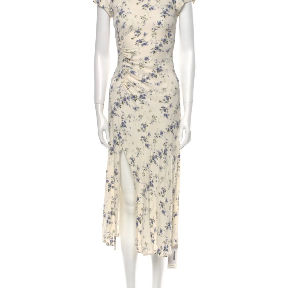 Reformation Cream Frasier Midi Dress with Blue Floral Print size 4